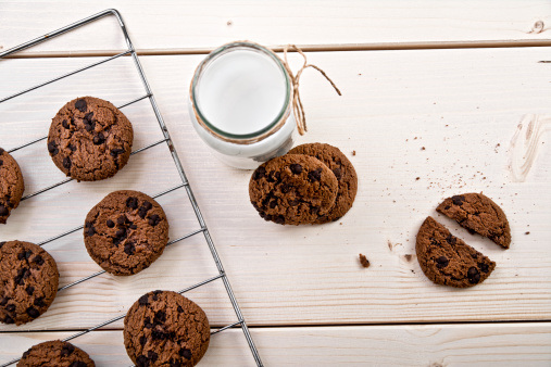 Chocolate Chip Cookies and milk