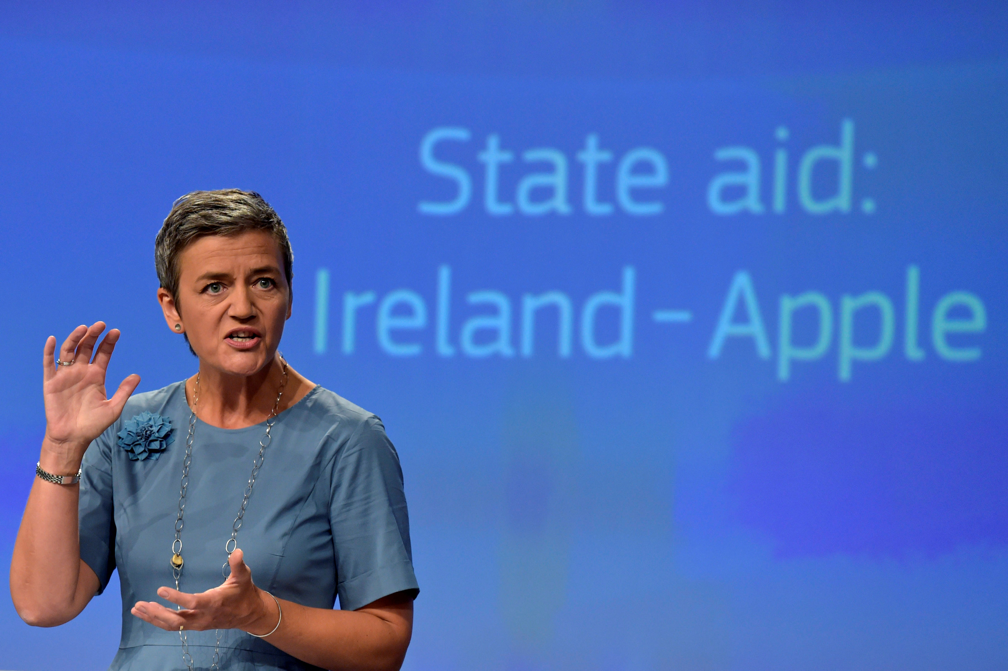 Europska povjerenica Margrethe Vestager na konferenciji za novinare u utorak u Bruxellesu govori o poreznim povlasticama Applea u Irskoj