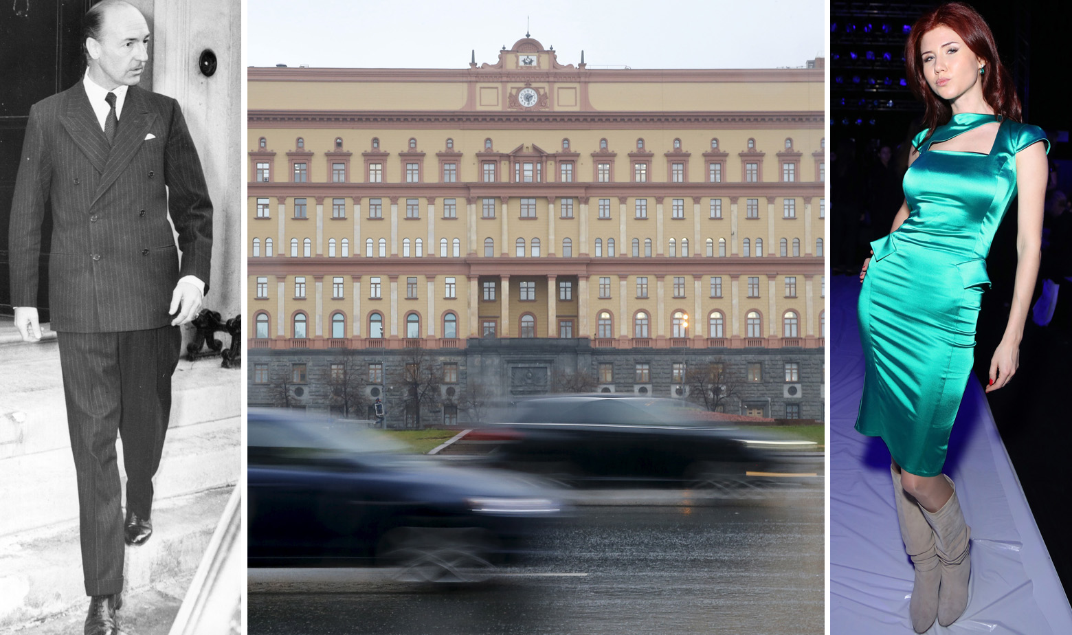 S lijeva na desno: bivši britanski ministar John Profumo, zgrada FSB-a i Anna Chapman 