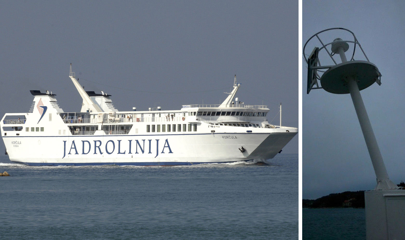 Trajekt Korčula i oštećeno lučko svjetlo u Veloj luci 