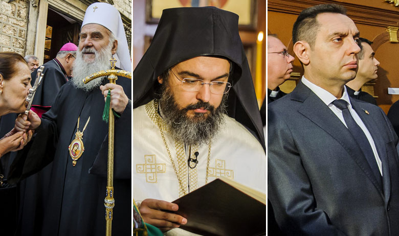 Patrijarh Irinej, episkop Nikodim i Aleksandar Vulin