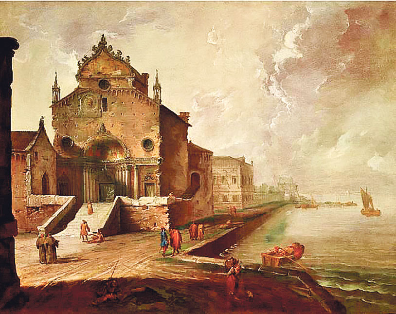 
Canaletto: Capriccio s gotičkom crkvom i lagunom