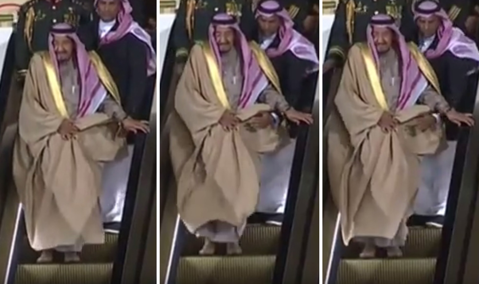 Saudijski kralj Salman na zlatnim pokretnim stepenicama silazi iz svojeg zrakoplova