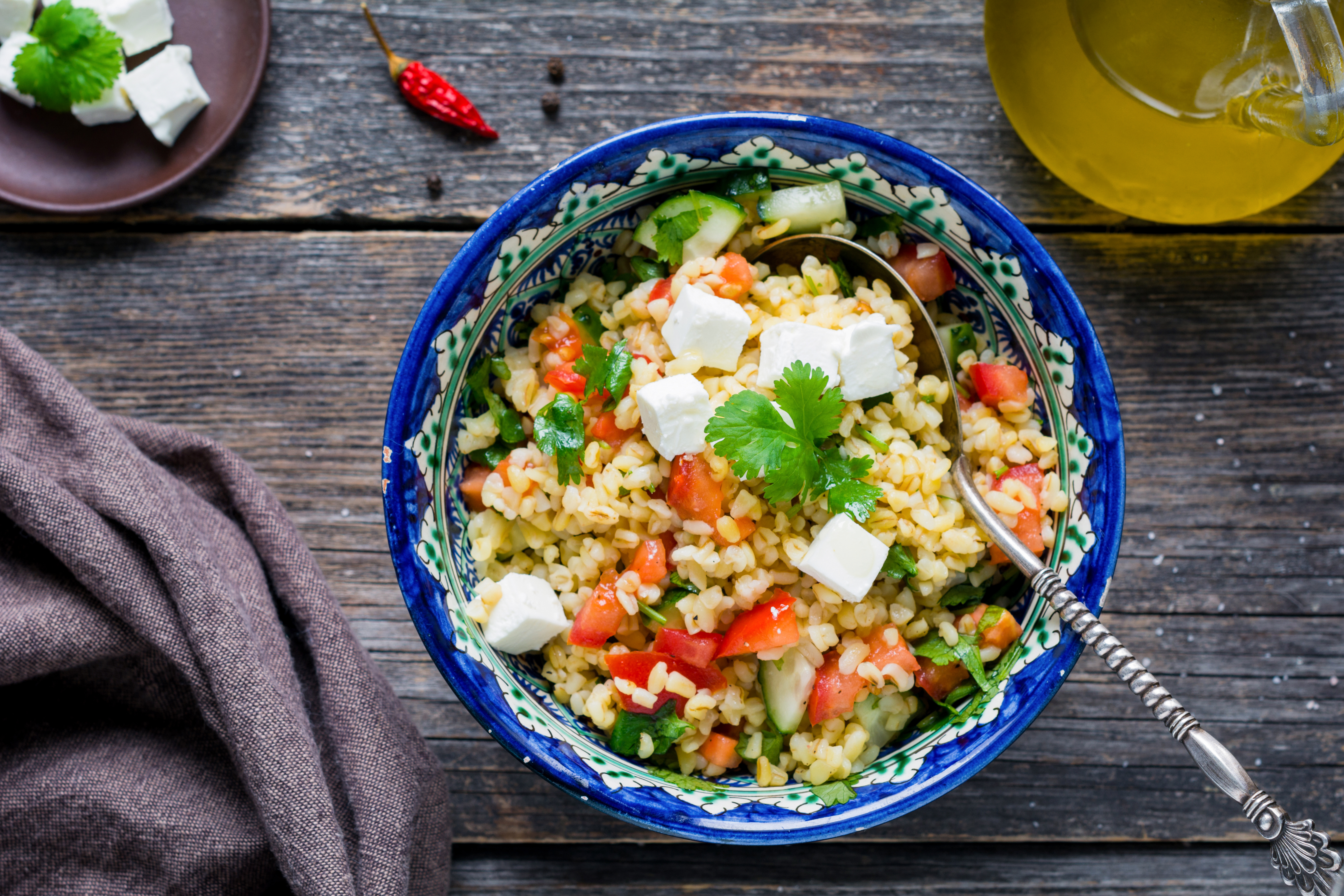 Tabbouleh salad with bulgur and feta cheese
