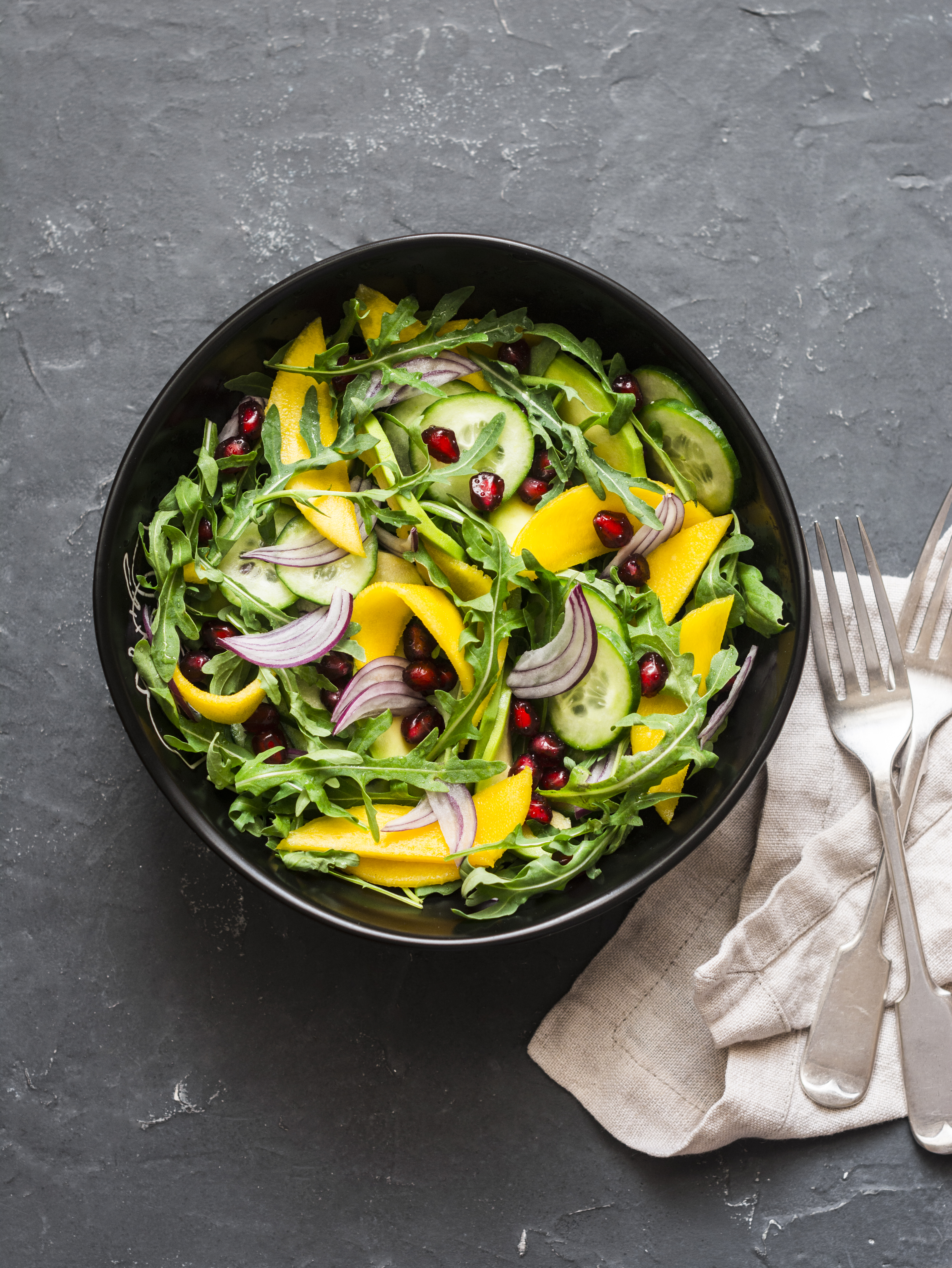 Tropical mango, avocado, cucumber, arugula salad