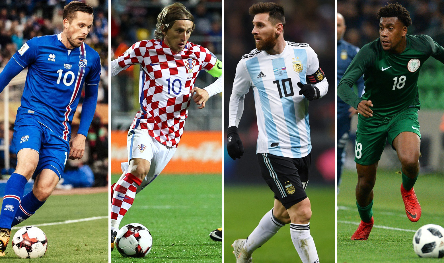 Gylfi Sigurdsson, Luka Modrić, Lionel Messi i Alex Iwobi