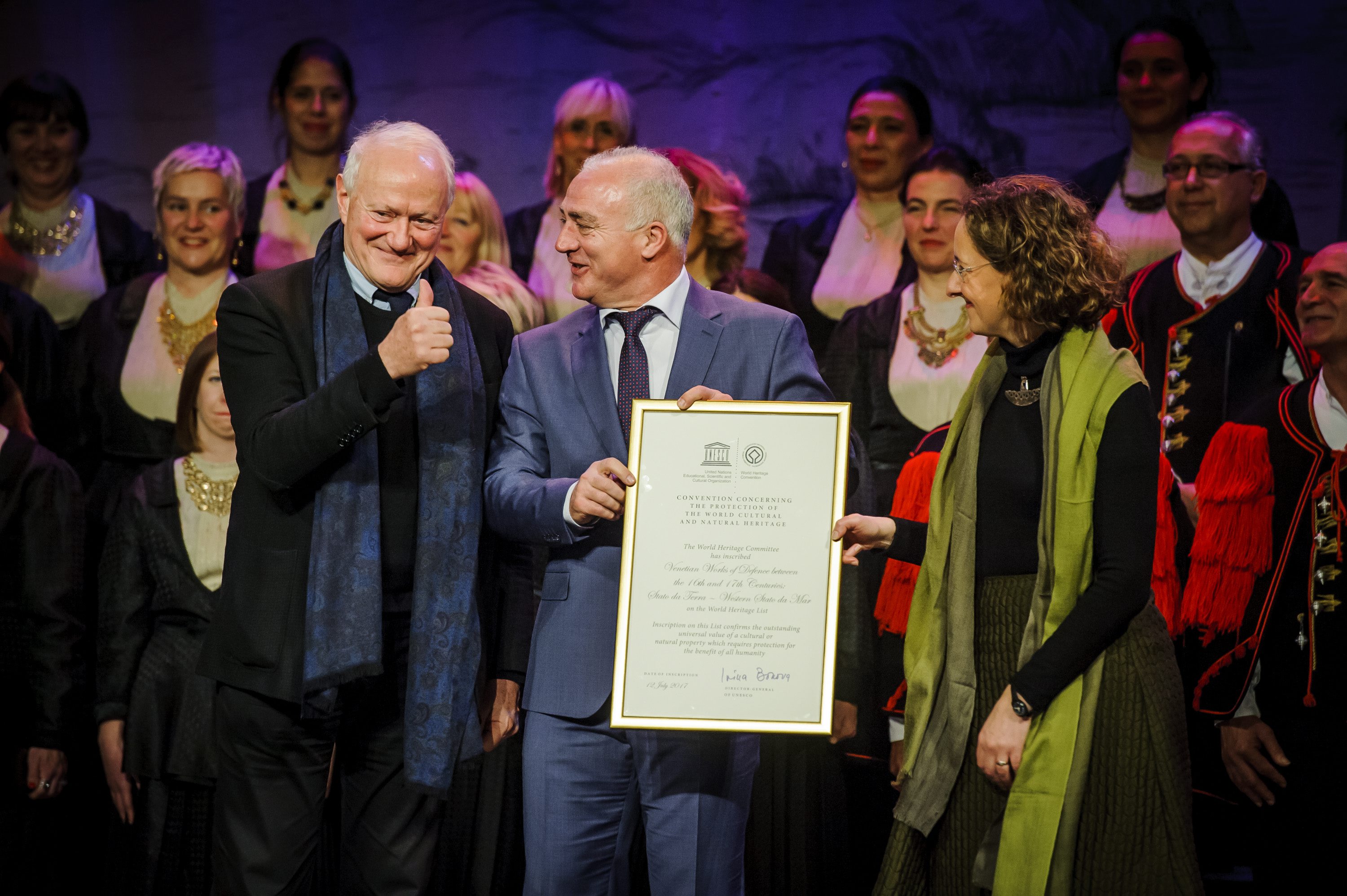 Pomoćnik ravnatelja UNESCO-a za kulturu Francesco Bandarin, župa Goran Pauk i ministrica kulture Nina Obuljen Kožinek