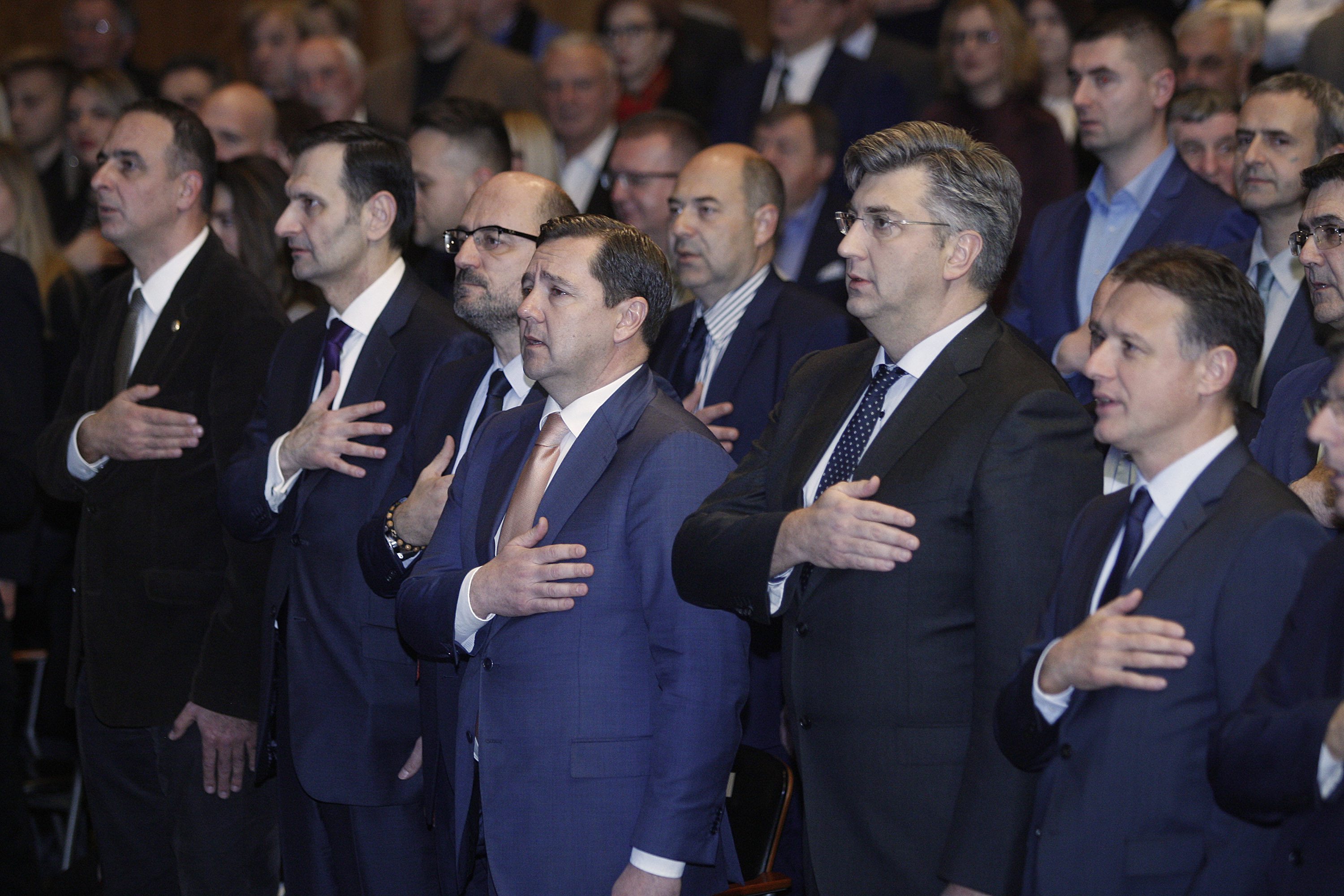 Na fotografiji: Andrija Mikulić,predsjednik HDZ-a i Vlade RH Andrej Plenković, Gordan Jandroković