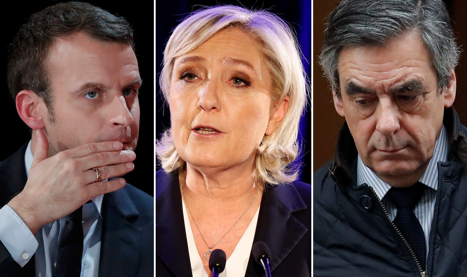 S lijeva na desno: Emmanuel Macron, Marine Le Pen i Francois Fillon