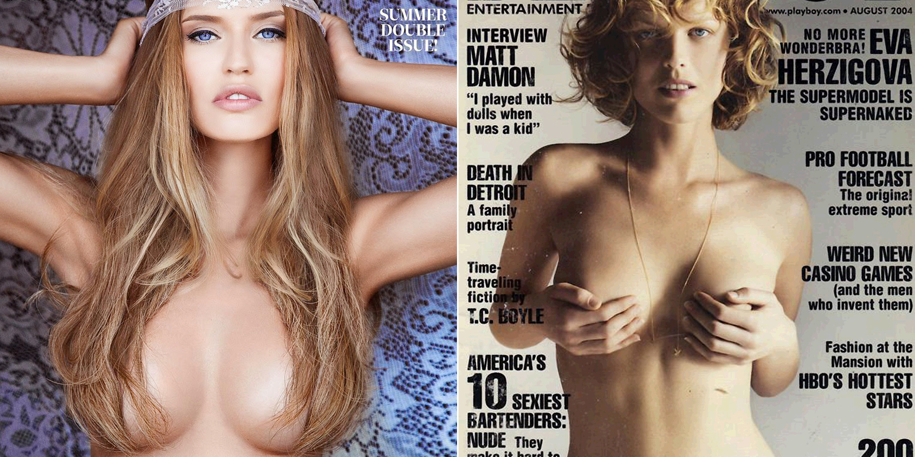 Talijanska manekenka Bianca na naslovnici Playboya od srpnja 2014. i Eva Herzigova na naslovnici izdanja iz kolovoza 2004.