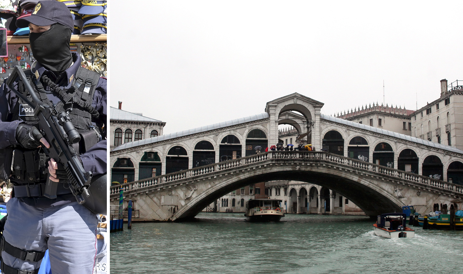 Most Rialto i ilustracija policajca