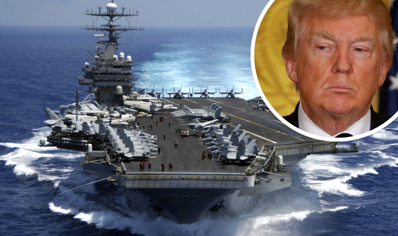 Američki predsjednik Trump (u krugu) poslao je nosač zrakoplova Carl Vinson u smjeru Sjeverne Koreje