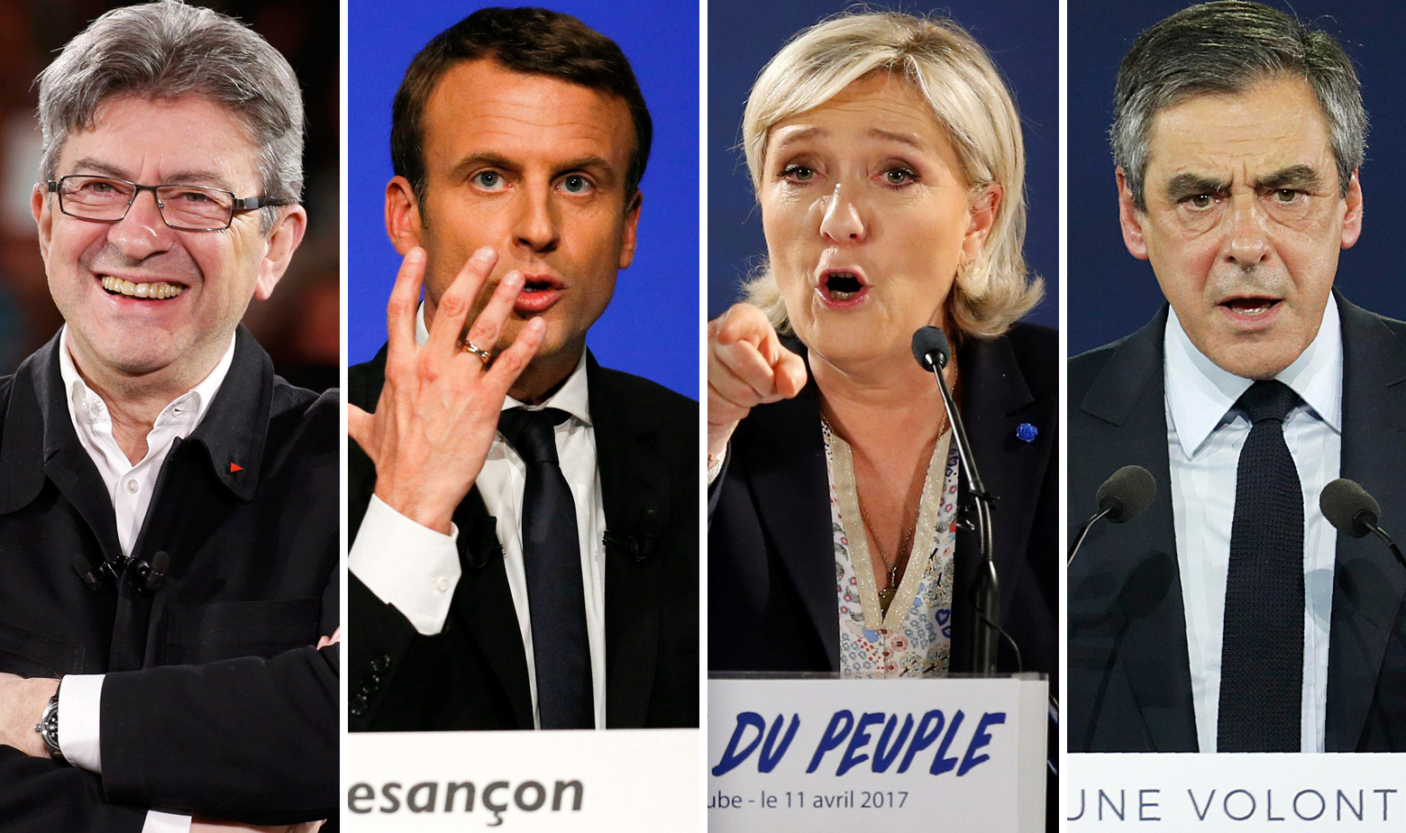 S lijeva na desno: Jean-Luc Mélenchon, Emmanuel Macron, Marine Le Pen, Francois Fillon