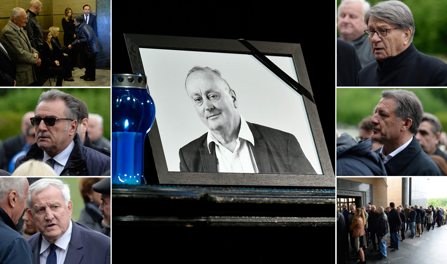 Red s lijeva, prema dolje: Ožalošćena obitelj Tomislava Židaka, Ante Čačić, Zorislav Srebrić 
Red s desna, prema dolje: Miroslav Ćiro Blažević, Zdravko Mamić, ljudi čekaju u redu da izraze sućut obitelji 