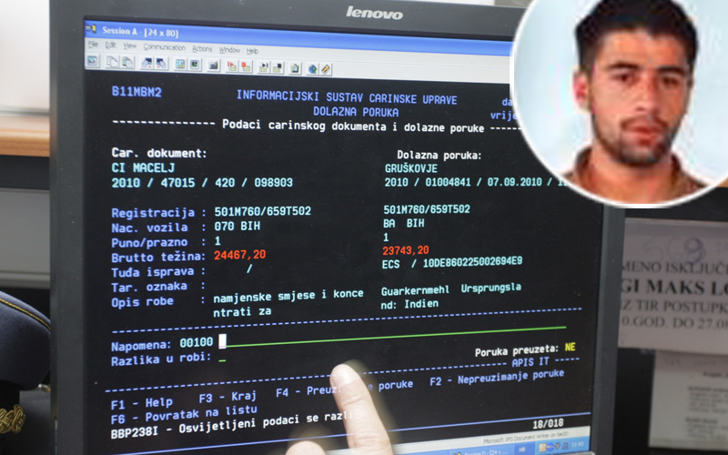 Ilustracija kompjutora carinskih službenika na Macelju i Armin Efendić u krugu 