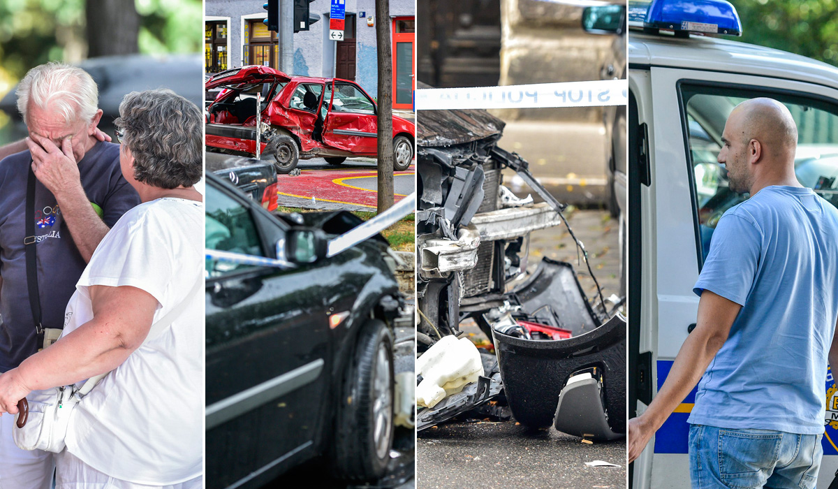 S lijeva na desno: neutješni djed poginulog dječaka, vozila koja su sudjelovala u sudaru