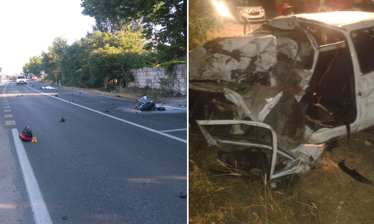 lijevo: mjesto sudara dvaju motocikala i teretnog vozila; desno: mjesto sudara dvaju osobnih vozila