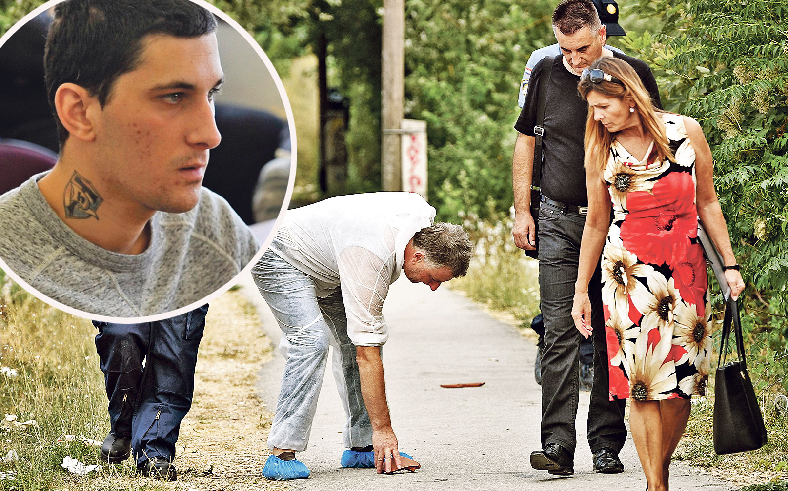 Ubijeni Ivan Mate Blažević (lijevo u krugu) i policijski očevid (veća fotografija)