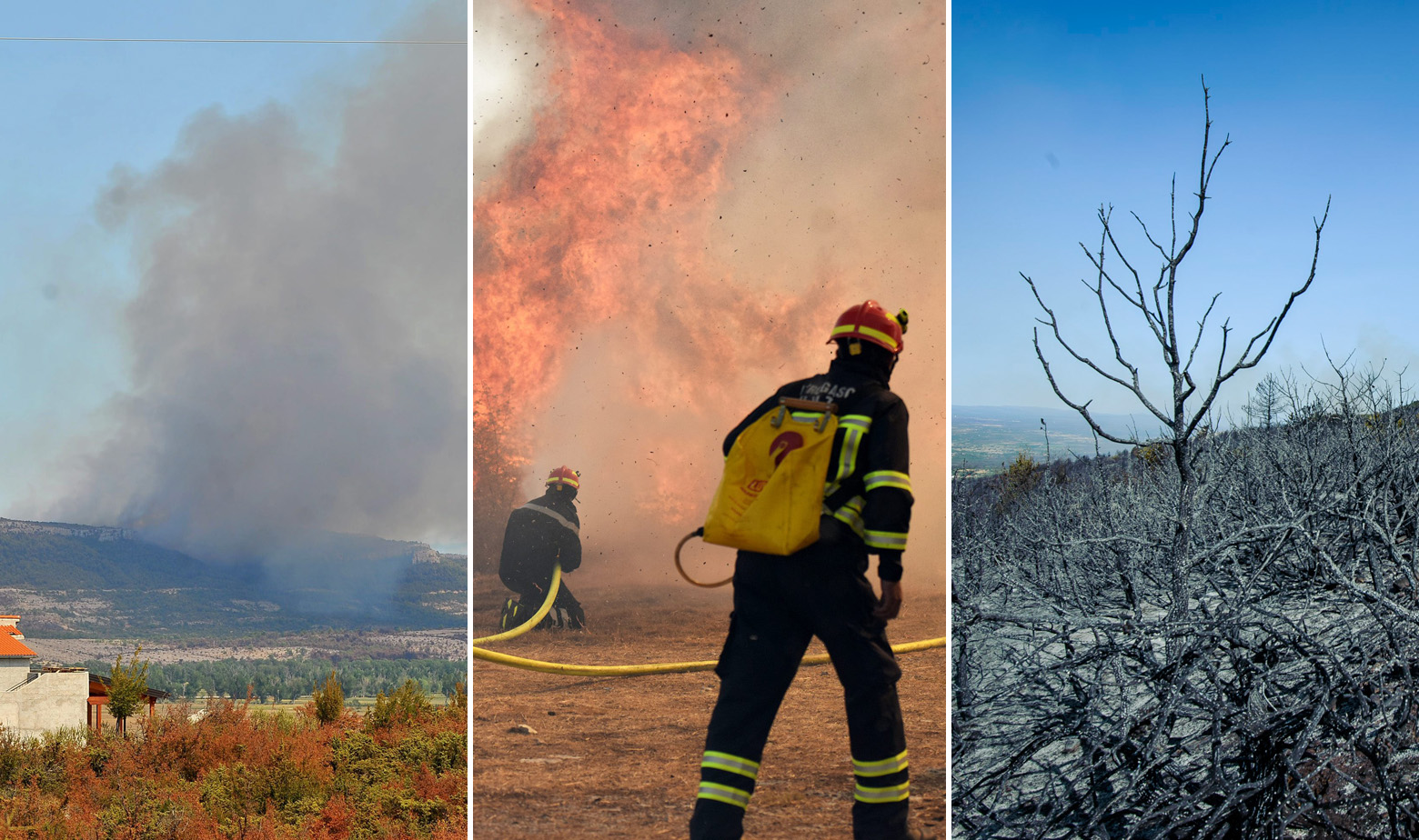 S lijeva na desno: Požar kod Oštrovice, požar kod Pristega i požar na Promini 