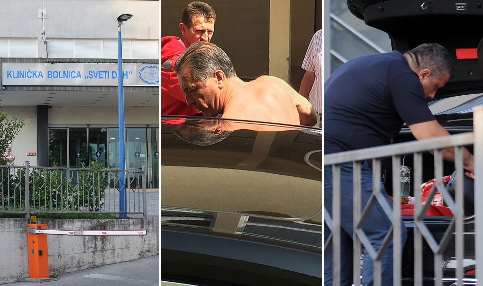 lijevo: KB Sveti Duh, u sredini: Mamića uvode u u automobil neposredno nakon napada, desno: vozač iz prtljažnika vadi potrepštine kako bi ih odnio Zdravku Mamiću u bolnici