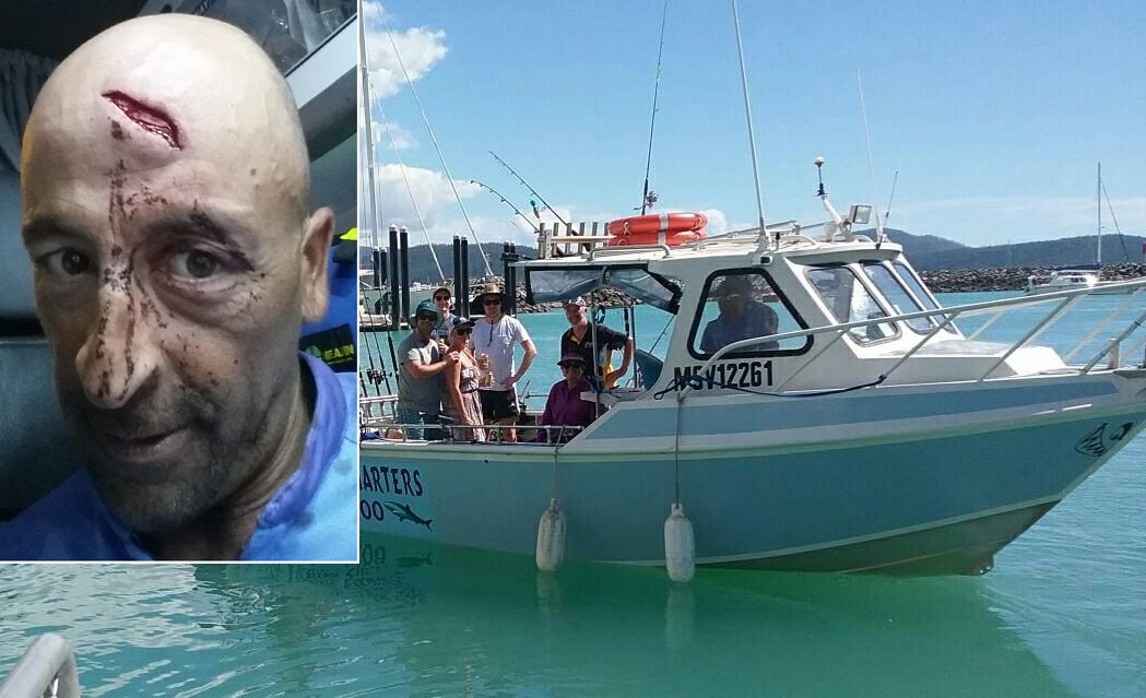 Ozlijeđen kapetan broda Oliver Galea (u krugu) i turistička brodica A-one Fishing Charters