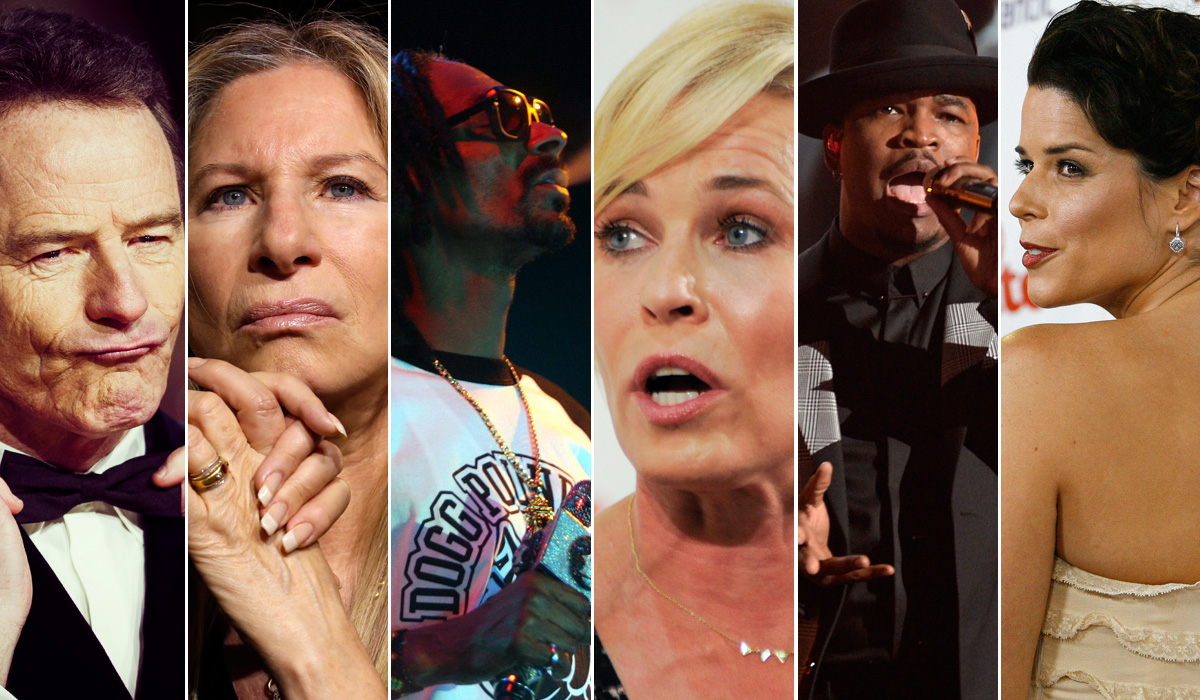 S lijeva na desno: Bryan Cranston, Barbra Streisand, Snoop Dog, Chelsea Handler, Ne-Yo, Neve Campbell