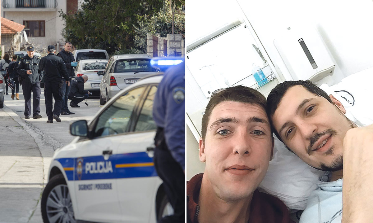 lijevo: policijski očevid nakon što je Miho Munja propucan, desno: Miho u društvu Dejana B., koji se oporavlja u bolnici nakon što je ranjen u nedjelju