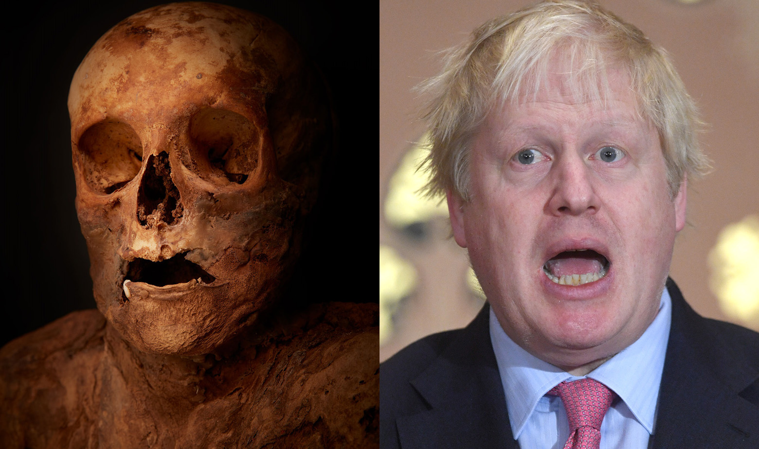 Mumija iz Basela (lijevo) i Boris Johnson (desno)