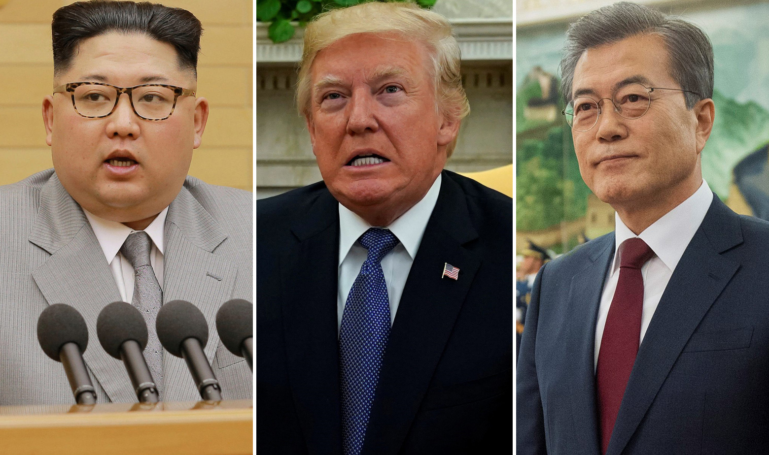 Kim Jong-un, Donald Trump, Moon Jae-In 