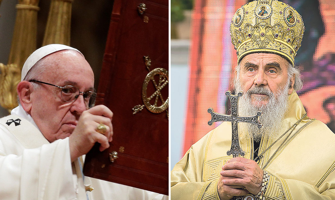 Papa Franjo (lijevo), patrijarh Irinej (desno)