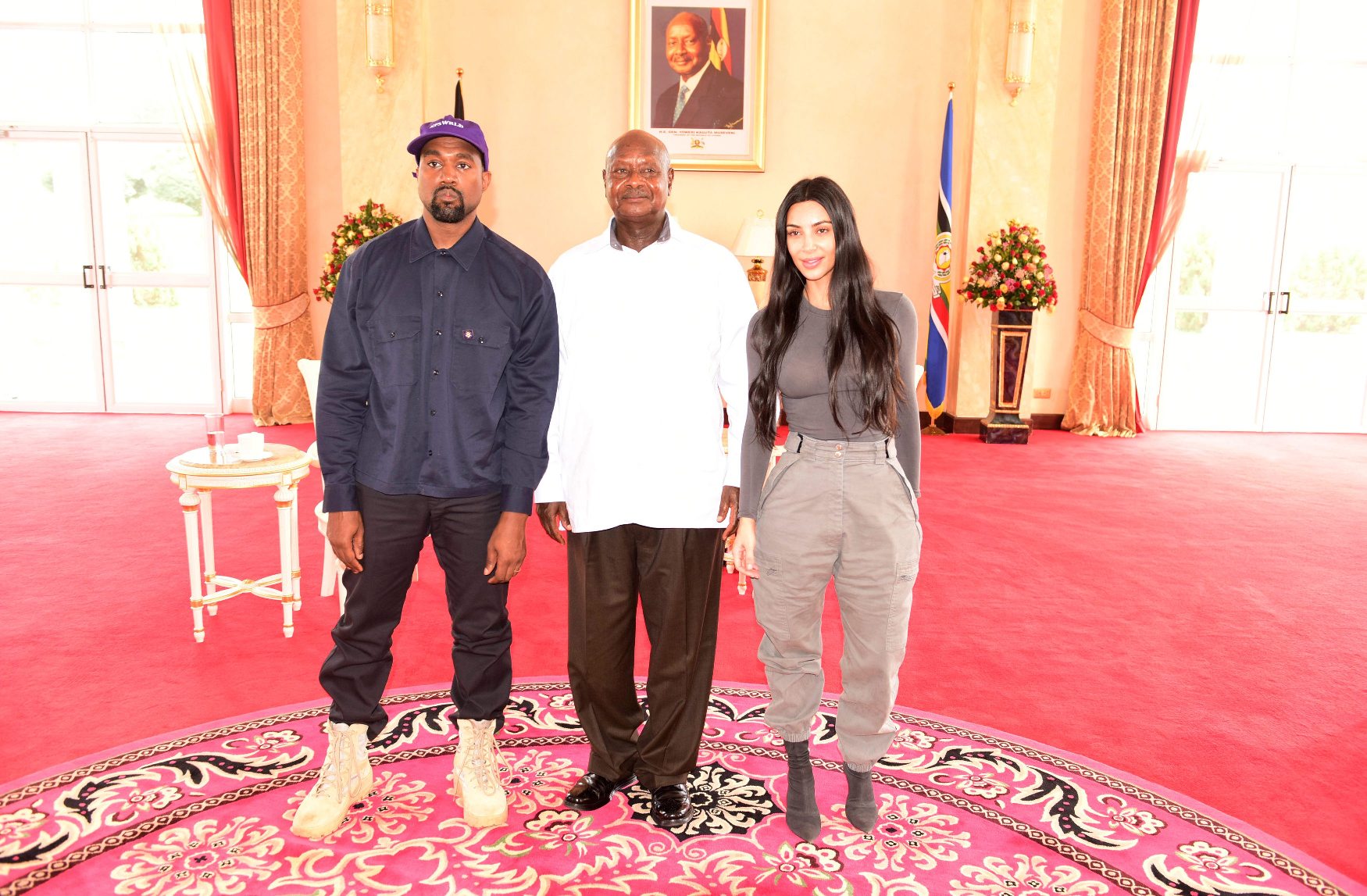 Kanye West, Yoweri Museveni i Kim Kardashian