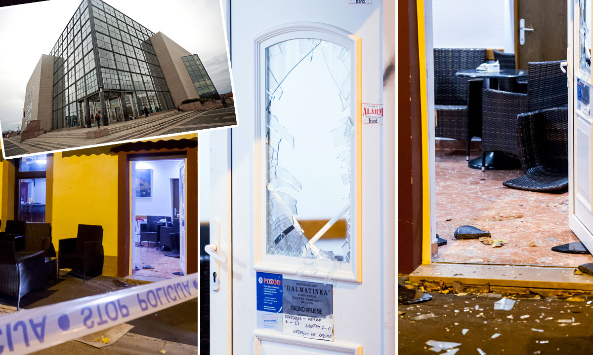 gore lijevo: zgrada Nacionalne i sveučilišne knjižnice (arhiva); na svim ostalim fotografijama: demolirani kafić 'Dalmatinka'