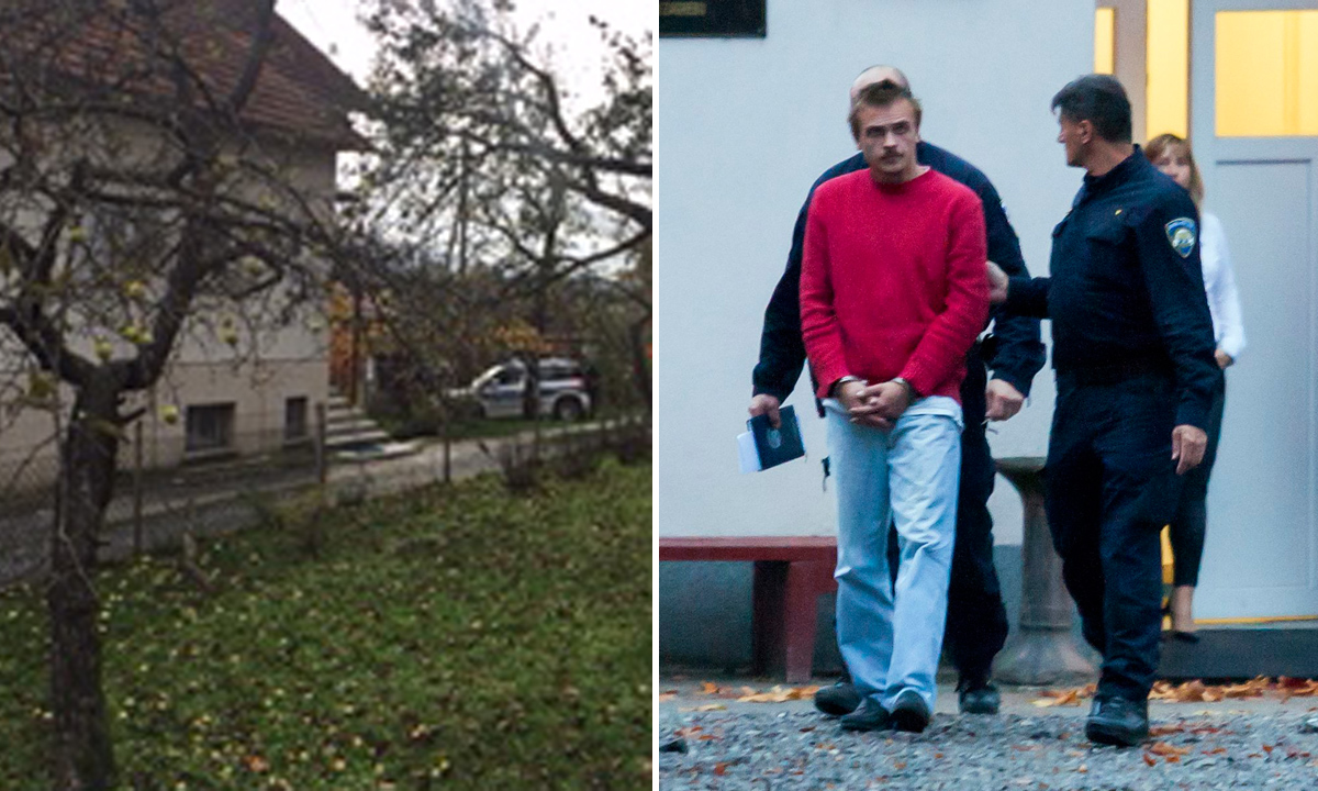 Kuća u kojoj se dogodio zločin (lijevo), privođenje osumnjičenog za ubojstvo