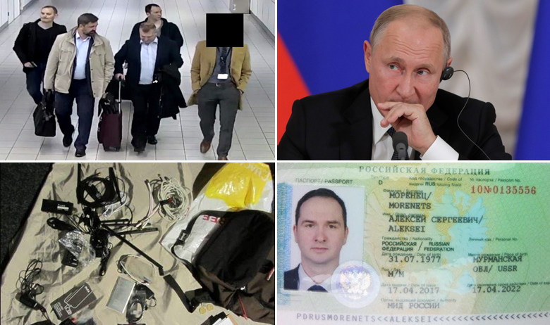 Osumnjičeni ruski špijuni, ruski predsjednik Vladimir Putin, zaplijenjena oprema i putovnica s kojom je jedan od špijuna ušao u Nizozemsku