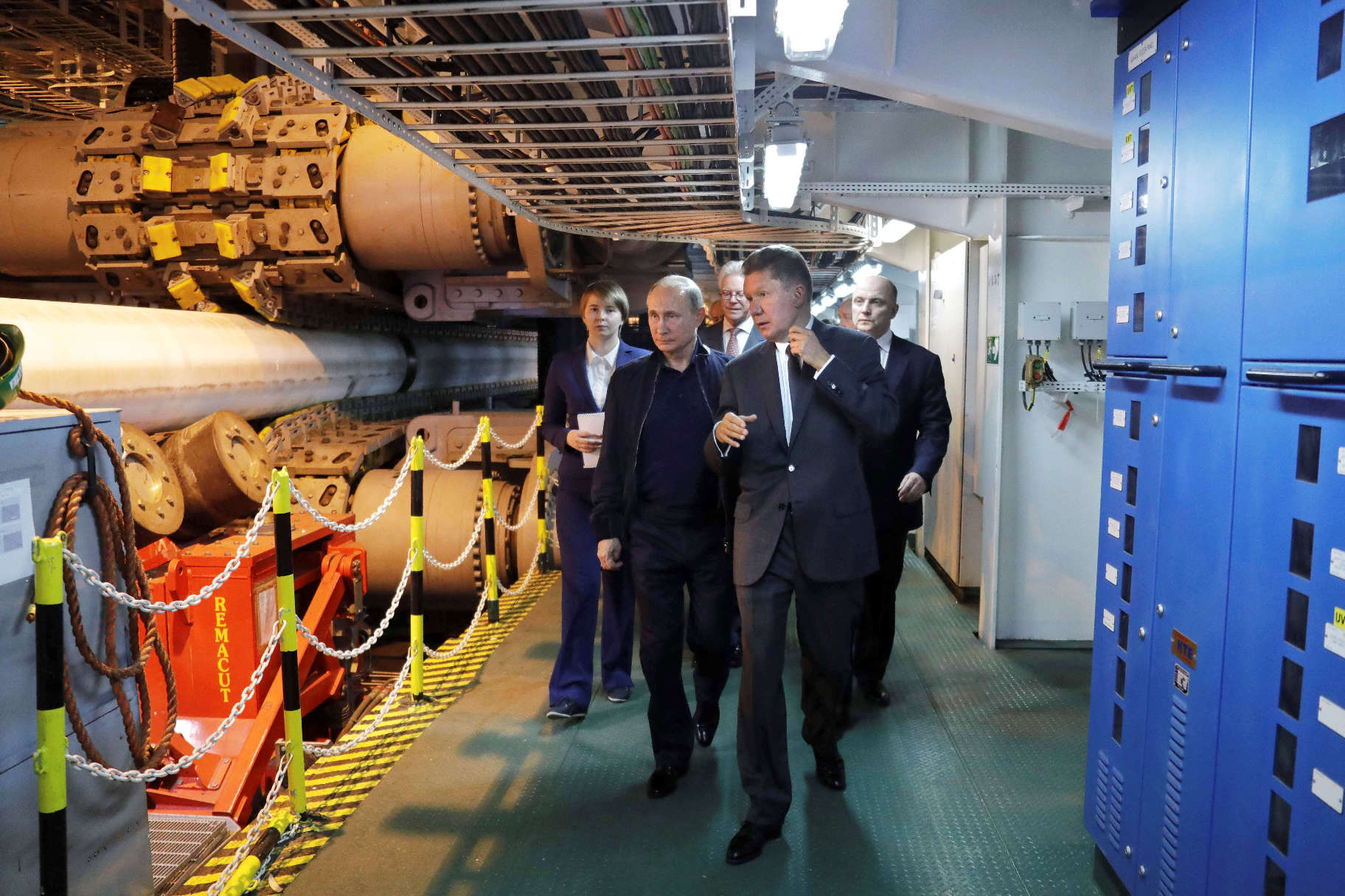 Ruski predsjednik Vladimir Putin i izvršni direktor Gazproma Aleksej Miller nadgledaju izgradnju plinovoda Turski tok