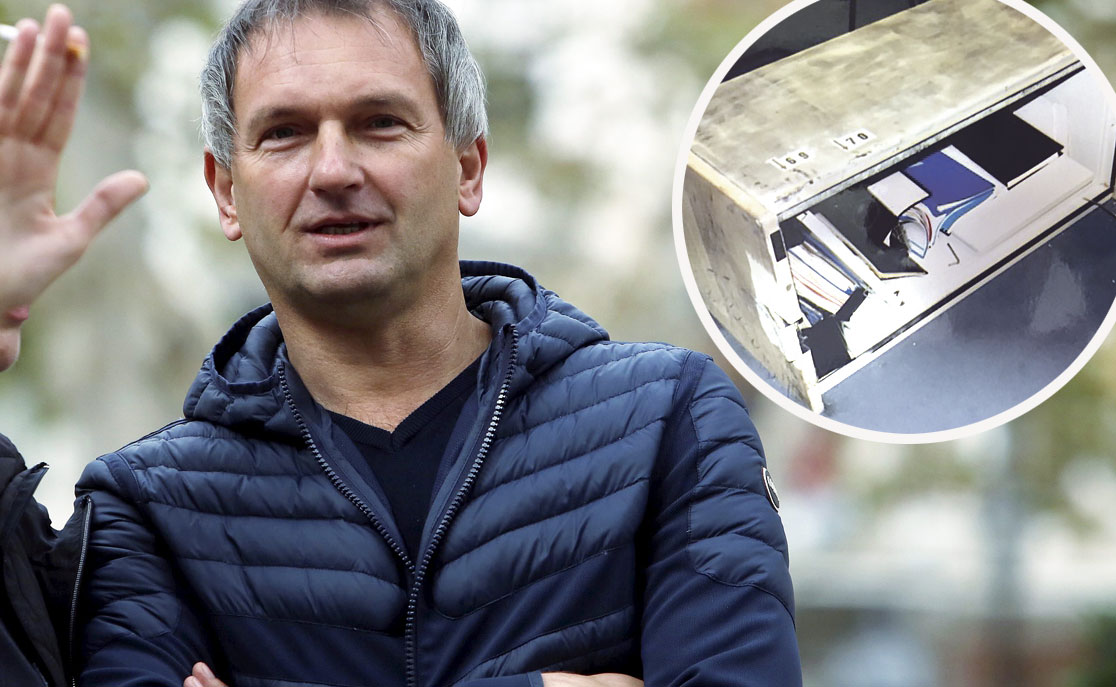 Željko Dolački i obijeni sef šefa krim policije Željka Dolačkog snimljen nakon očevida početkom travnja 2016. godine u Heinzelovoj ulici