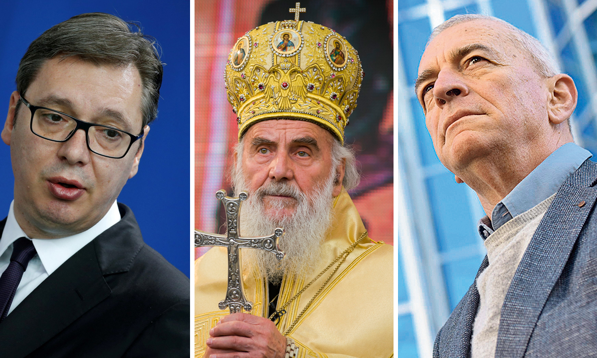 Aleksandar Vučić, patrijarh SPC Irinej, Milorad Popović