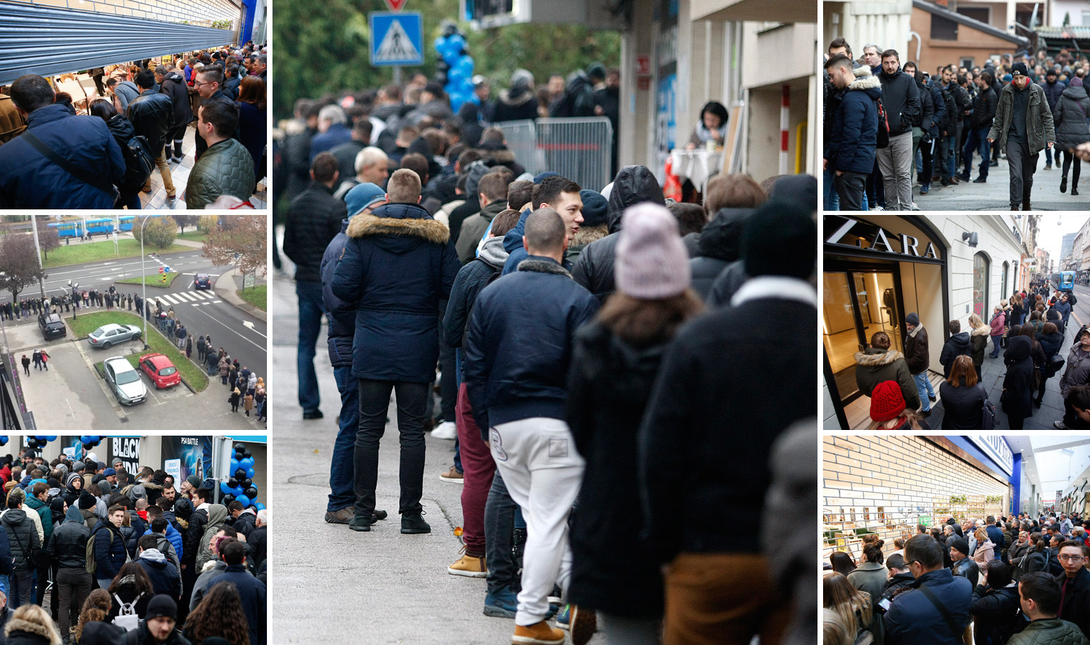 Red ispred trgovine Links i gužve ispred dućana Harvey Norman, Zara i HG Spot u Zagrebu