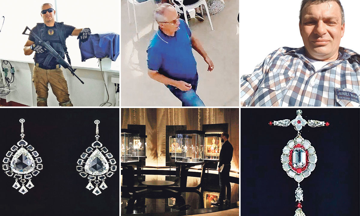 gore: Zvonko Grgić, Vinko Tomić i Želimir Grbavec; dolje: ukradeni predmeti i prizor s izložbe 'Blaga mogula i maharadža' u Veneciji