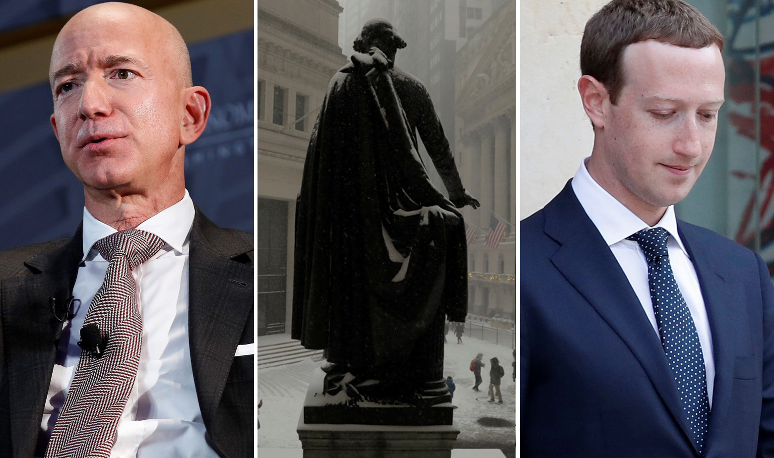 Jeff Bezos, kip Georgea Washingtona na Wall Streetu, Mark Zuckerberg
