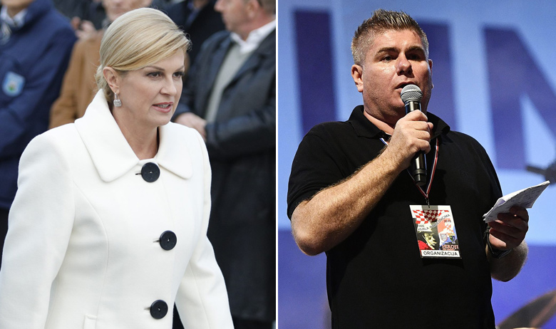 Velimir Bujanec (D) tvrdi da se u svibnju 2017. godine predsjednica Kolinda Grabar-Kitarović (L) pridružila večeri na kojoj je on bio s gostima svoje emisije Tihomirom Dujmovićem i Milanom Ivkošićem 