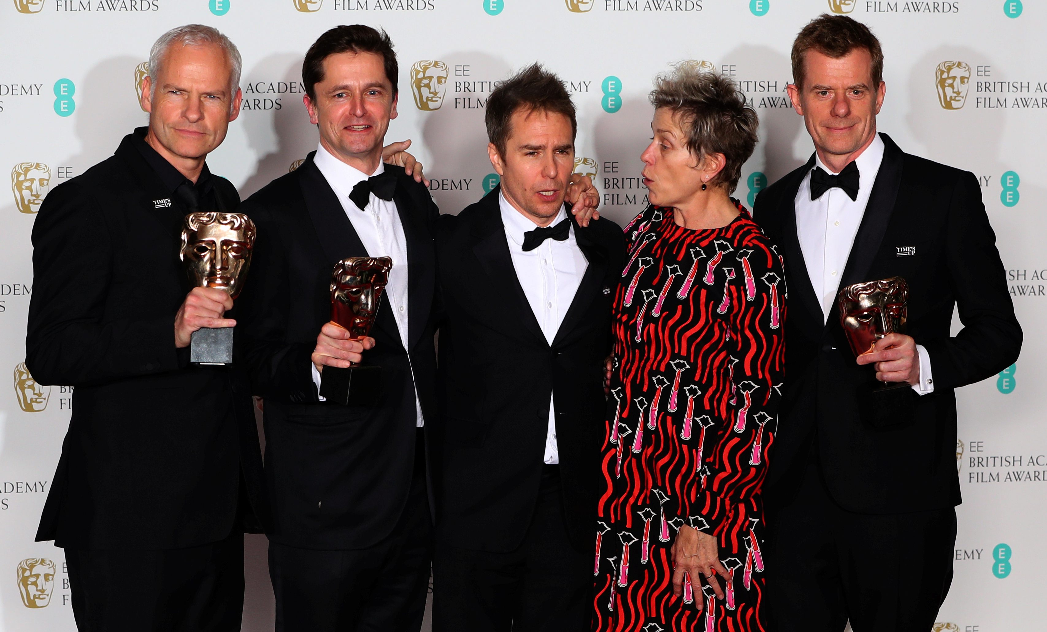 Martin McDonagh, Peter Czernin, Sam Rockwell, Frances McDormand i Graham Broadbent