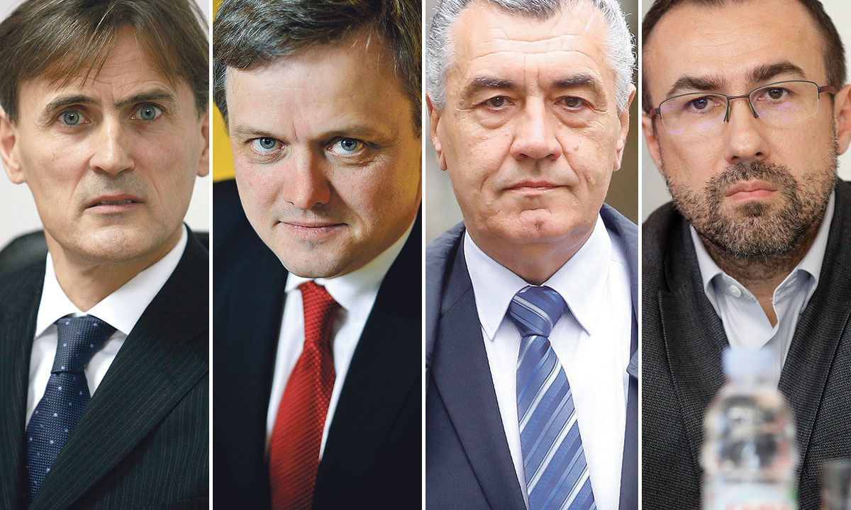 s lijeva na desno: Željko Perić (prvom mu je ponuđeno mjesto povjerenika, no on se na njemu zahvalio), Zvonimir Mršić (blisko surađivao s Ramljakom, osjetljiv je na političke finese), Ivica Mudrinić (na izlasku iz Banskih dvora odbacio da se vraća na javnu scenu), Vladimir Bošnjak (dio Ramljakova tima, uteg mu je što je bio u CAIB-u)