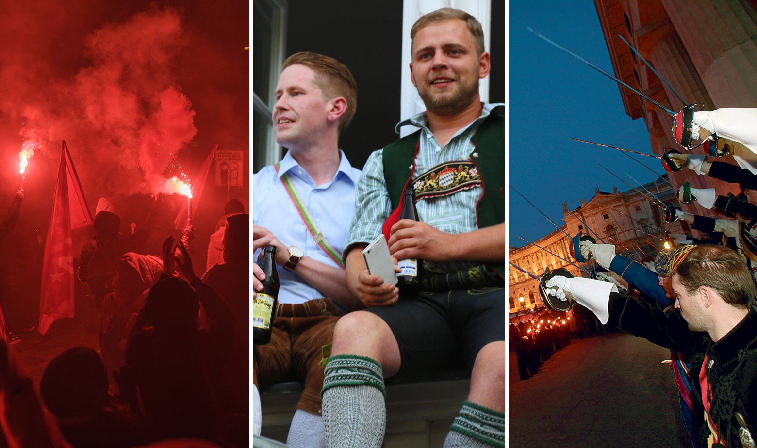 Prosvjedi protiv bala akademika koji u Beču privlači i članove ekstremnih studentskih bratovština, članovi jedne od ultra-desnih bratovština piju pivo na prozoru i članovi druge bratovštine s mačevima u rukama