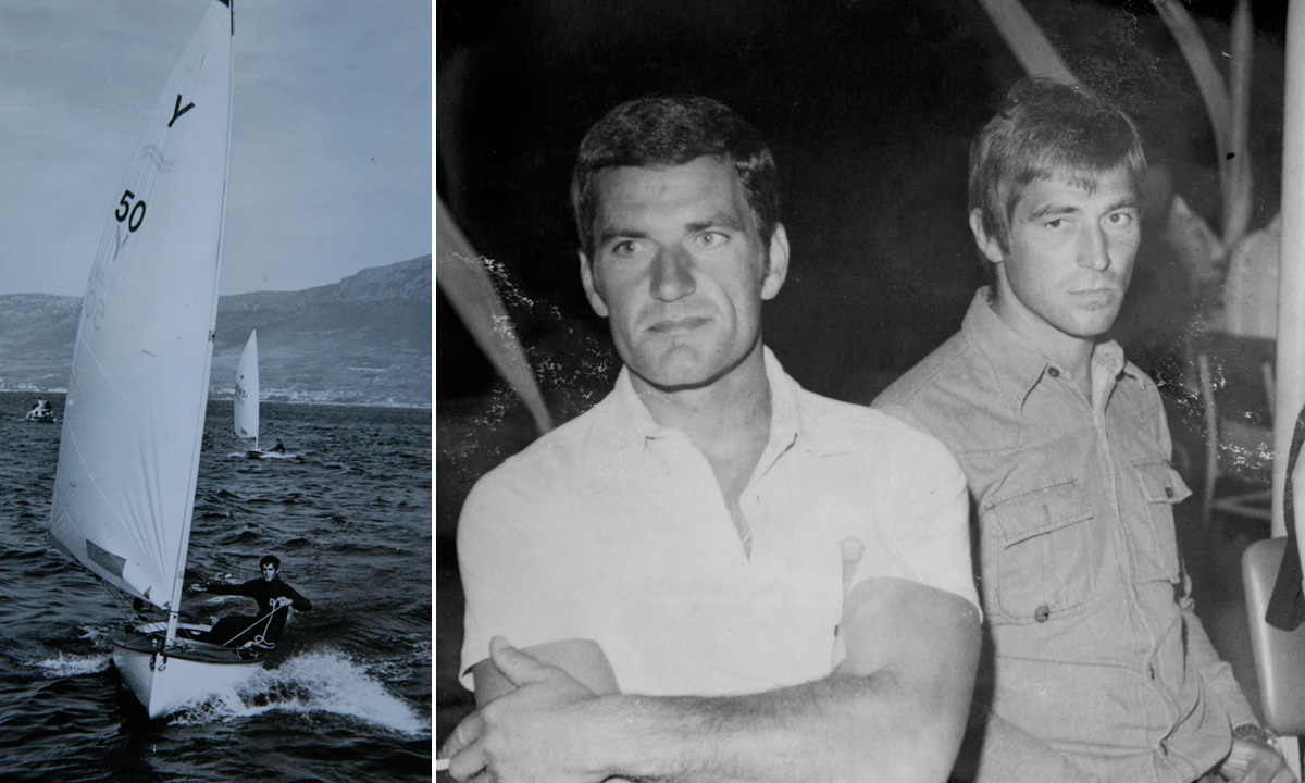 S lijeva na desno: Lukša Cicarelli u jedrilici klase fin na prvenstvu grada Splita1967- 68 godine, Minski Fabris i Lukša Cicarelli na prvenstvu Europe 1977. godine u Istanbulu 
	