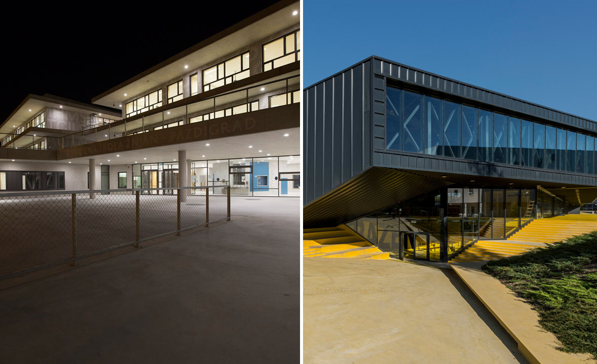 Mirela Bošnjak, Mirko Buvinić, Maja Furlan Zimmermann | x3m: Osnovna škola Žnjan-Pazdigrad, Split (lijevo) i Arhitektonski biro Turato: Bazen Vukovar (desno)