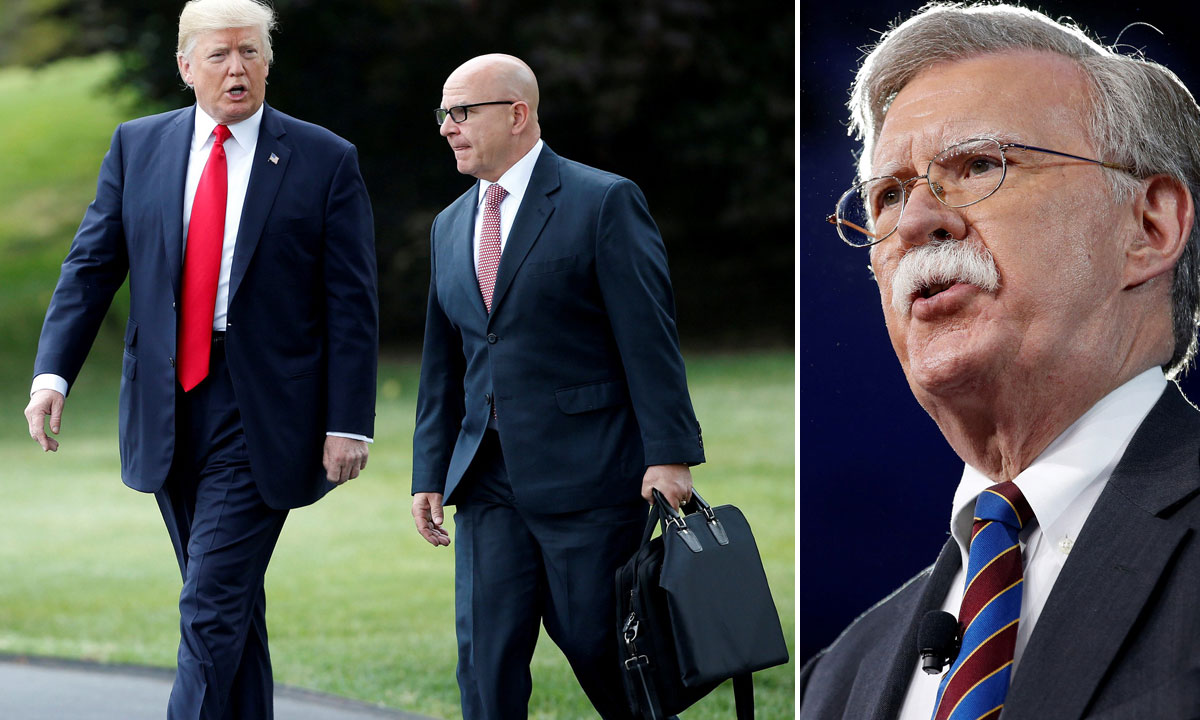 Donald Trump i H.R. McMaster (lijevo), John Bolton (desno)