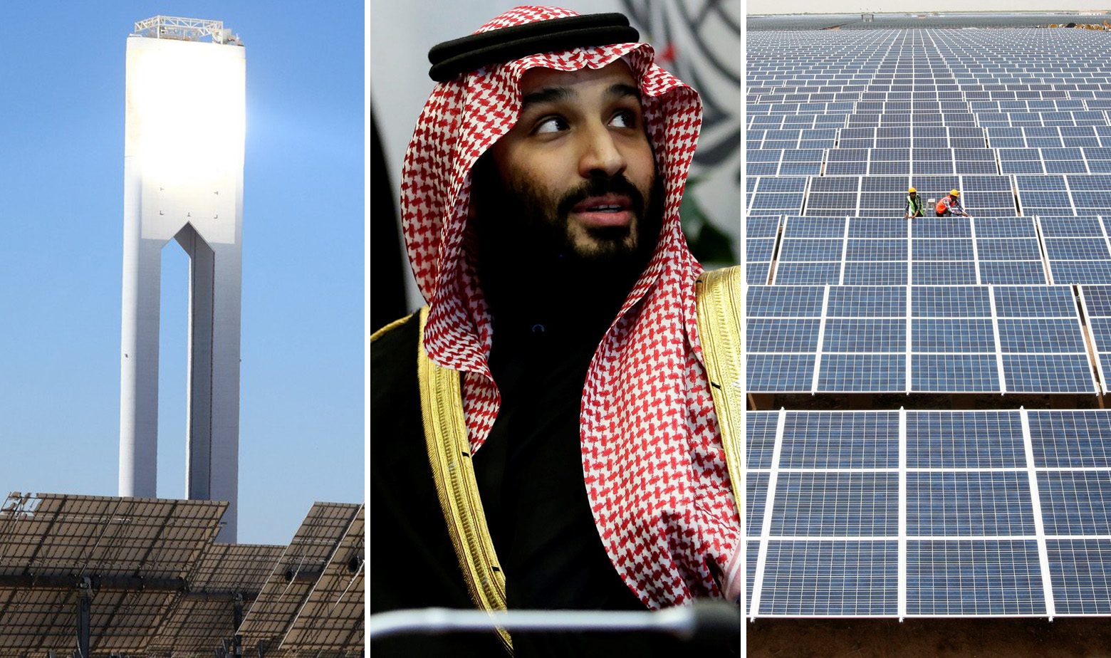 Solarni tornanj u Španjolskoj, saudijski princ Mohamed bin Salman i solarna farma u Indiji