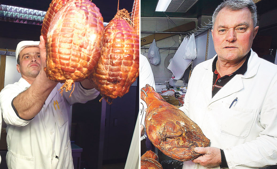 Rolana šunka(na slici lijevo) i klasična dimljena šunka (na slici desno)