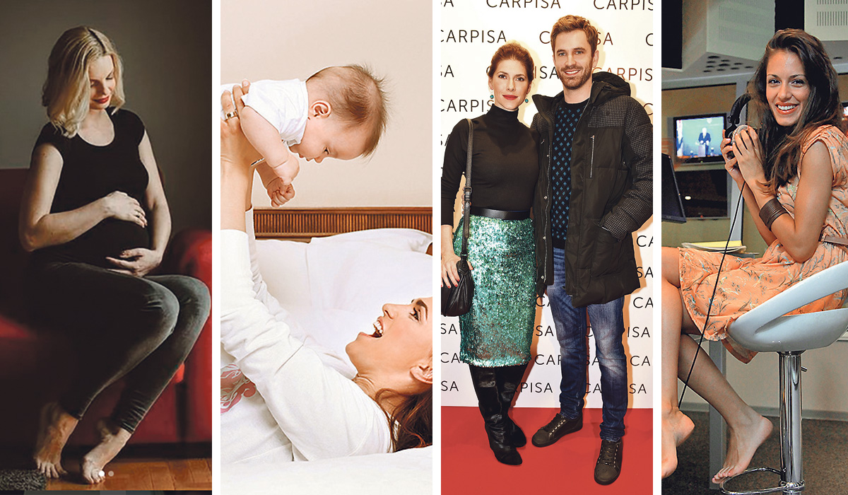 S lijeva da desno: Novinarka Edita Misirić rodit će za koji tjedan; Marijana Mikulić s prvim sinom, upravo je objavila da čeka treće dijete; Jelena Perčin i Momčilo Otašević dobit će prvo zajedničko dijete; Navodno je trudna i Nives Ivanišević